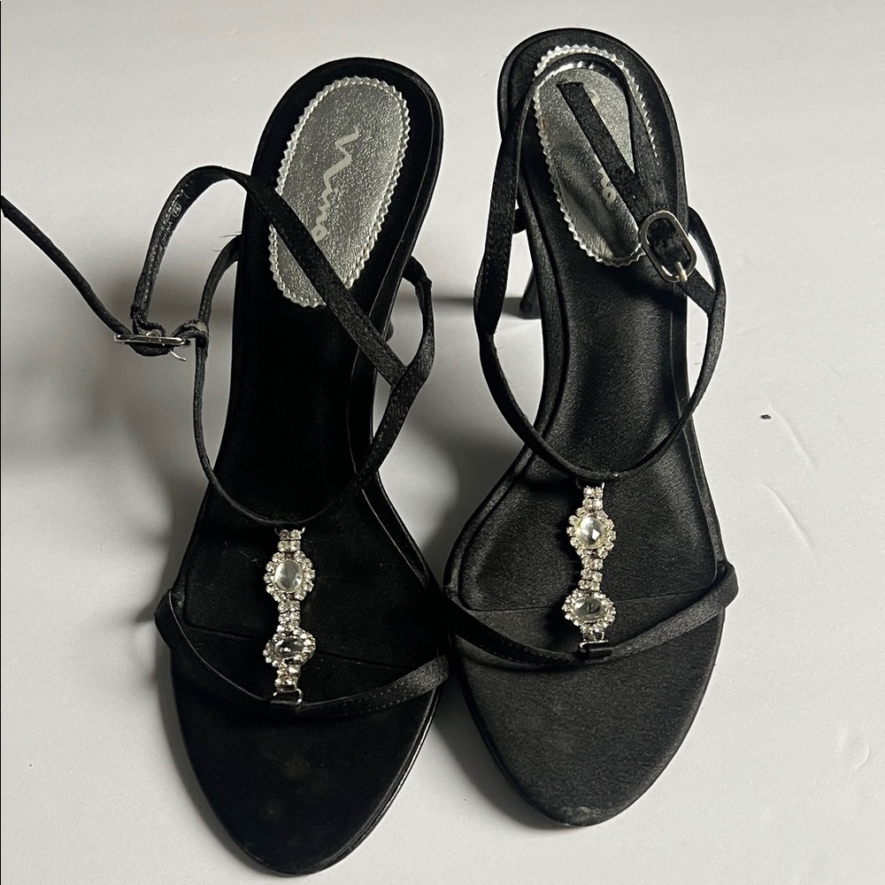 Nina Black Heels with Rhinestone Detail